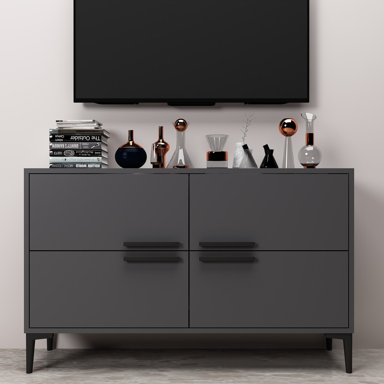 Comoda TV, Odessa, Ctn, 120x75x30 cm, PAL, Antracit - 1 | YEO