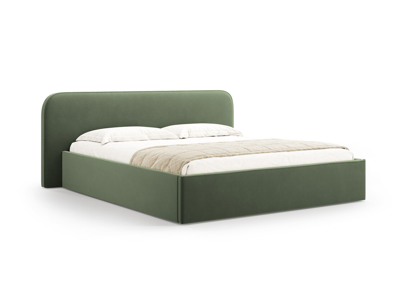 Pat tapitat cu somiera rabatabila si lada depozitare, 200x200 cm, Micadoni Home, Elizabeth-261, catifea, verde moss - 1 | YEO