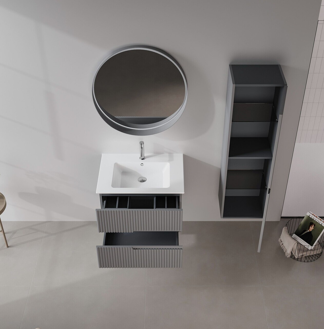 Dulap de baie cu chiuvetă, Hanah Home, Moonlight 70 v2, Gri Mat — imaginea 5