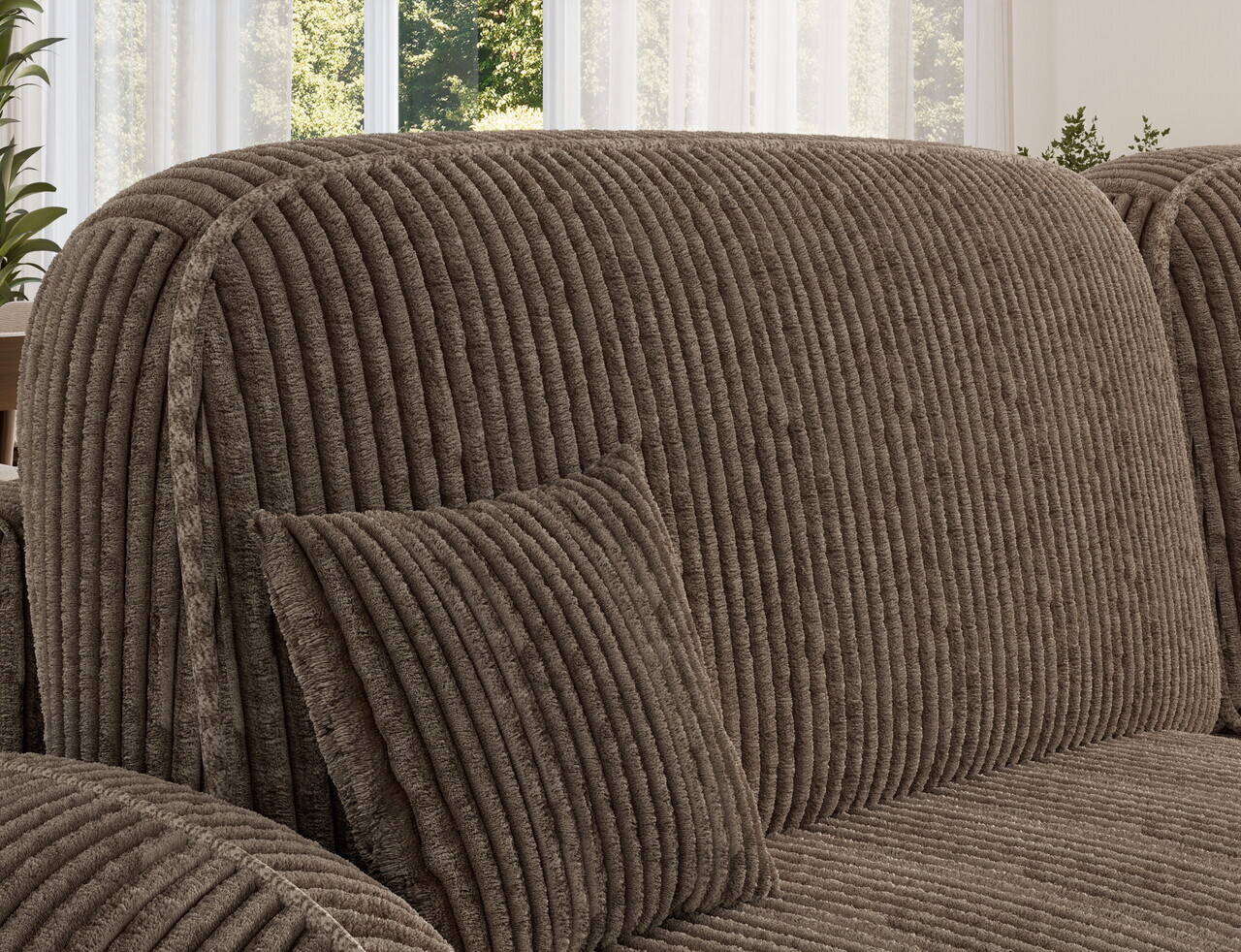 Coltar extensibil dreapta 3 locuri ELTAP, Tesalia, 240x150x93 cm, lemn/catifea din poliester, maro deschis — imaginea 8