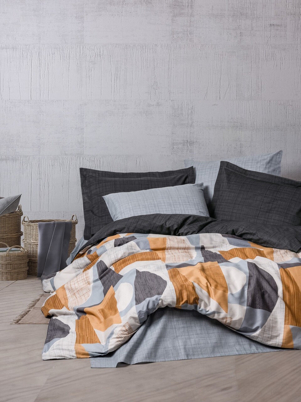 Lenjerie de pat dubla, Giorno - Grey, Cotton Box, Bumbac Ranforce