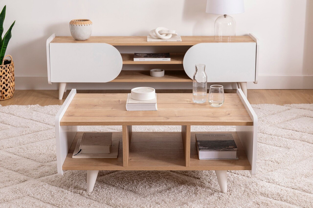 Masuta de cafea, Arnetti, Mindy, 90x59x40.7 cm, PAL, Safir / Alb