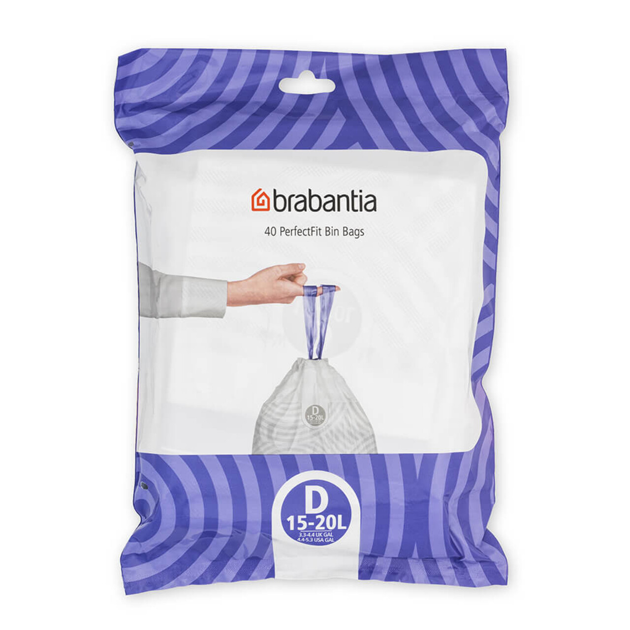 Set 40 saci de gunoi, Brabantia, PerfectFit, marimea D, 15-20 L, nailon, alb