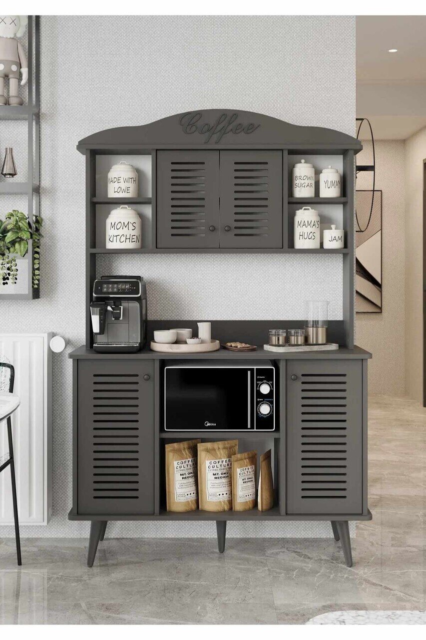 Dulap de bar pentru cafea, Hanah Home, Avior 120, 120x170x40 cm, MDF, Gri - view 2