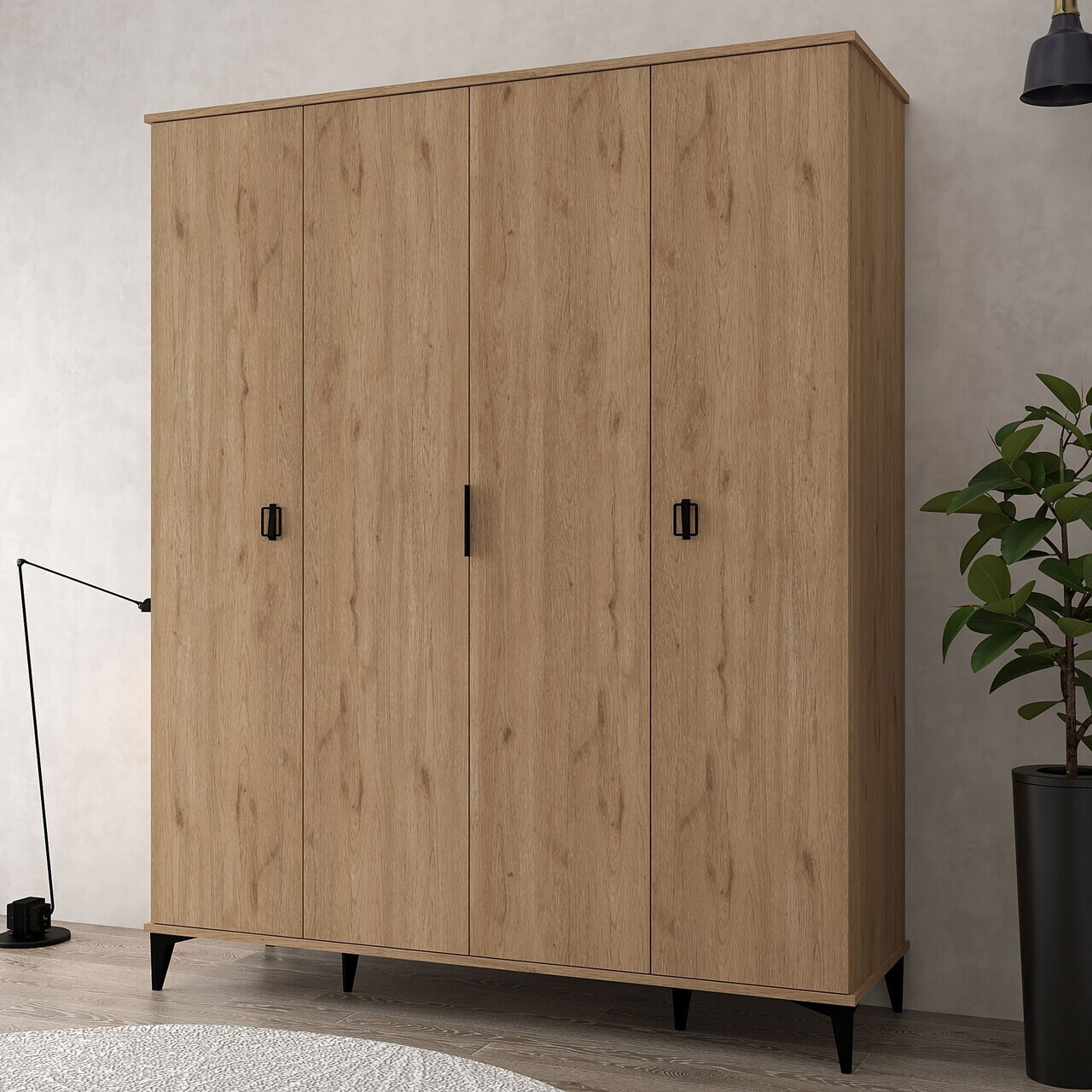Dulap pentru haine, Hanah Home, Neva 6401, 164x200x52 cm, PAL, Maro — imaginea 4
