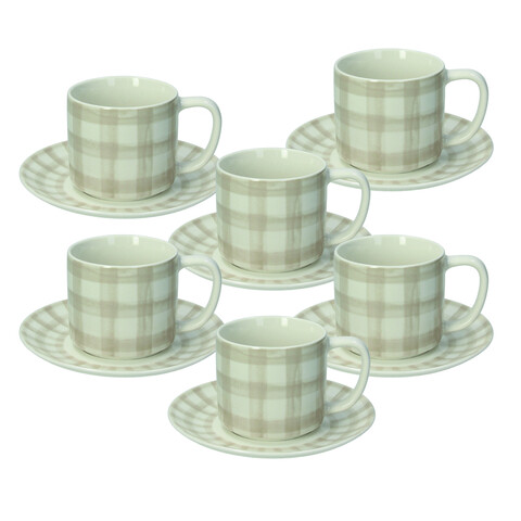 Set 6 cesti de ceai cu farfurie Ivy Caledonia, Tognana, 220 ml, New Bone China, bej