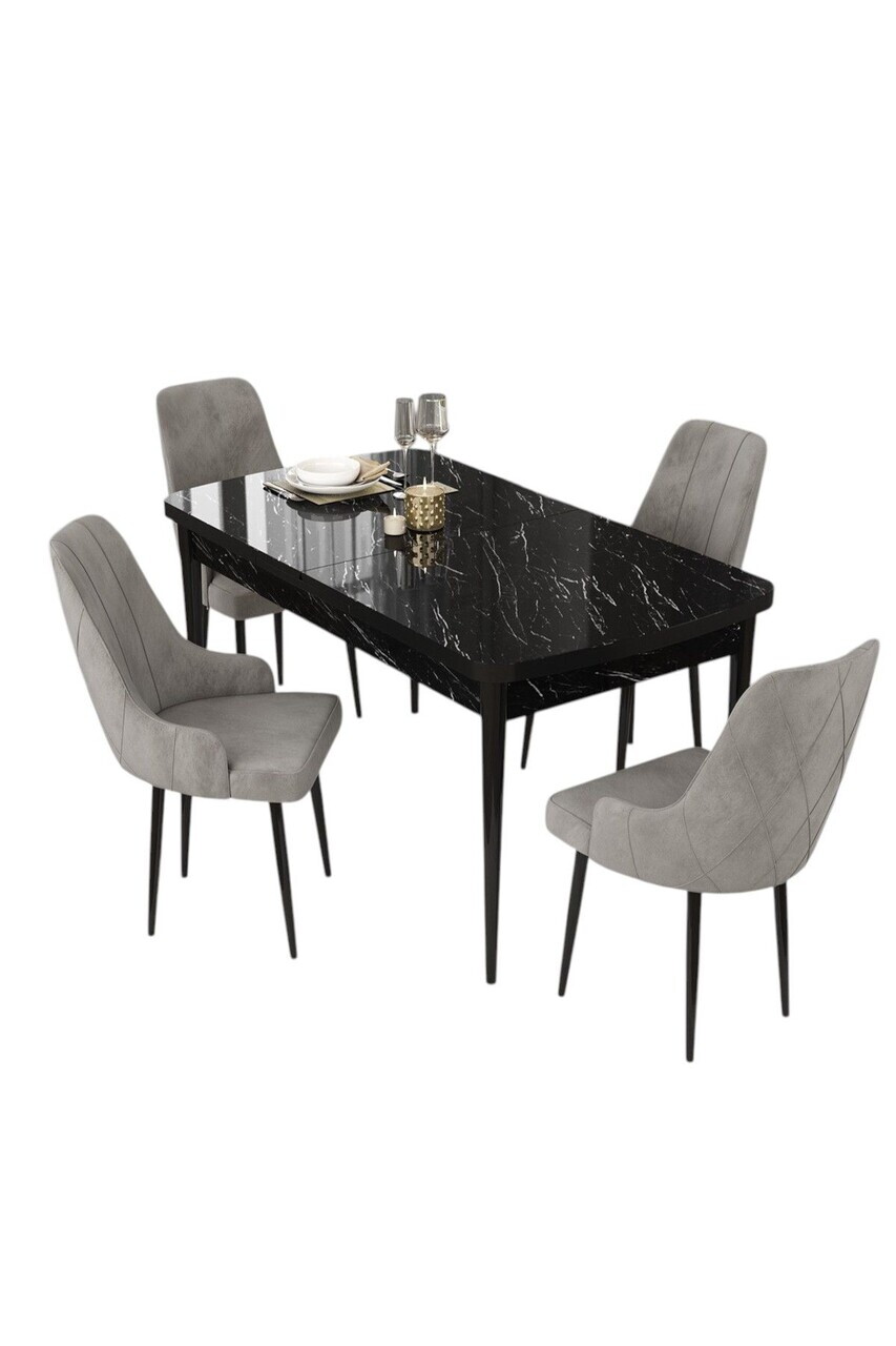 Set masa extensibila si scaune (5 piese), Hanah Home, Eta, Model de marmură neagră / Gri — imaginea 2