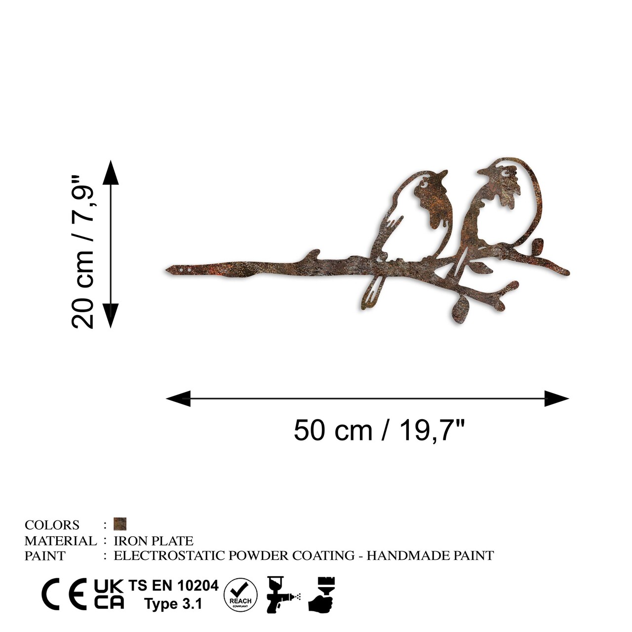 Obiect decorativ de grădină, Bird On The Branch 06, 50x20 cm, Maro - imagine 6