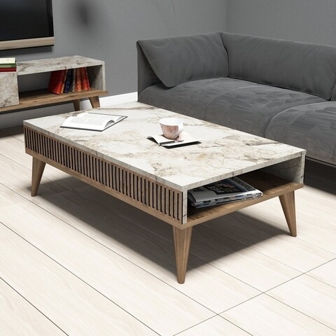 Masuta De Cafea Milan Walnut, Hommy Craft, 105x60x34,6 Cm, Aluna/alb