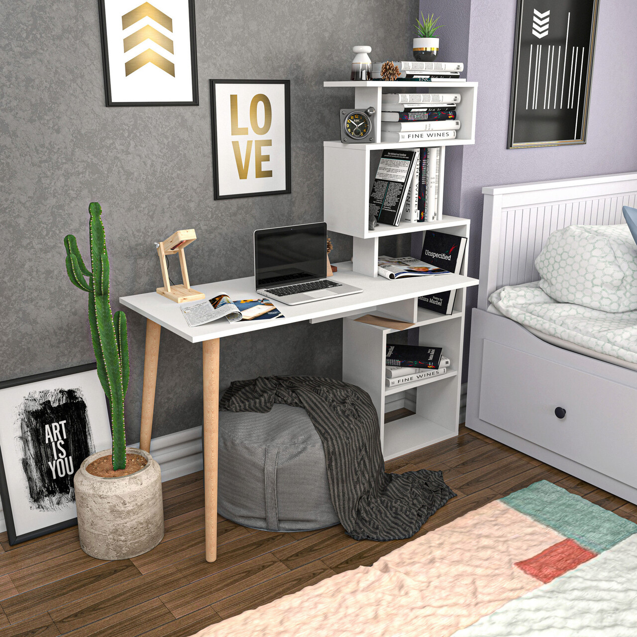 Birou, Retricy, Vina, 133x55x146.4 cm, PAL, Alb - 1 | YEO
