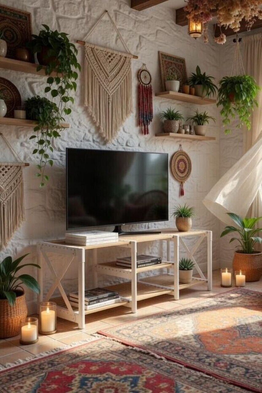 Comoda TV, Hanah Home, TV Unit Shelf, 110x40x38 cm, PLASTIC LEMN, Alb — imaginea 2