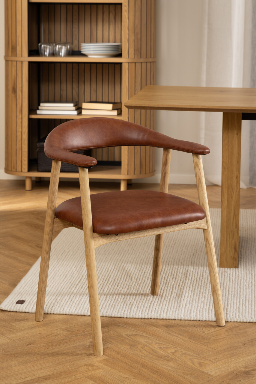 Scaun Addi, Actona, 56x54x75.5 cm, piele ecologica/lemn de stejar, brandy - view 7