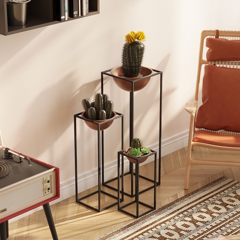 Ghiveci, GED-019-B, 28x80x28 cm, Metal, Negru/Cupru