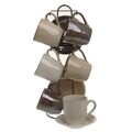 Set 6 cesti cu farfurie si suport pentru ceai, Tea, InArt, 160 ml, portelan, bej/maro