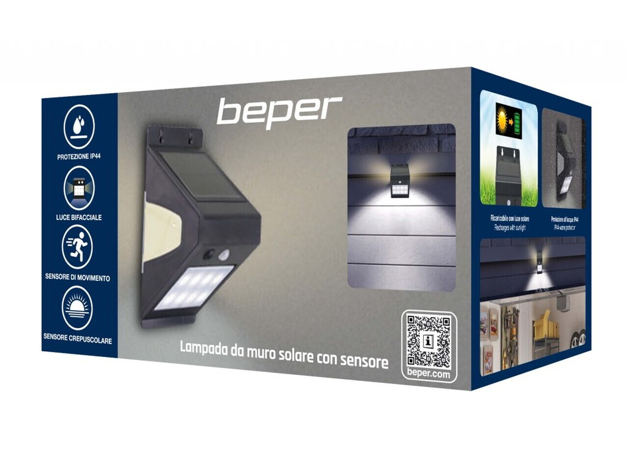 Lampa solara cu senzor Beper, IP65, 9.5x7.8x15.7 cm, plastic, negru — imaginea 8