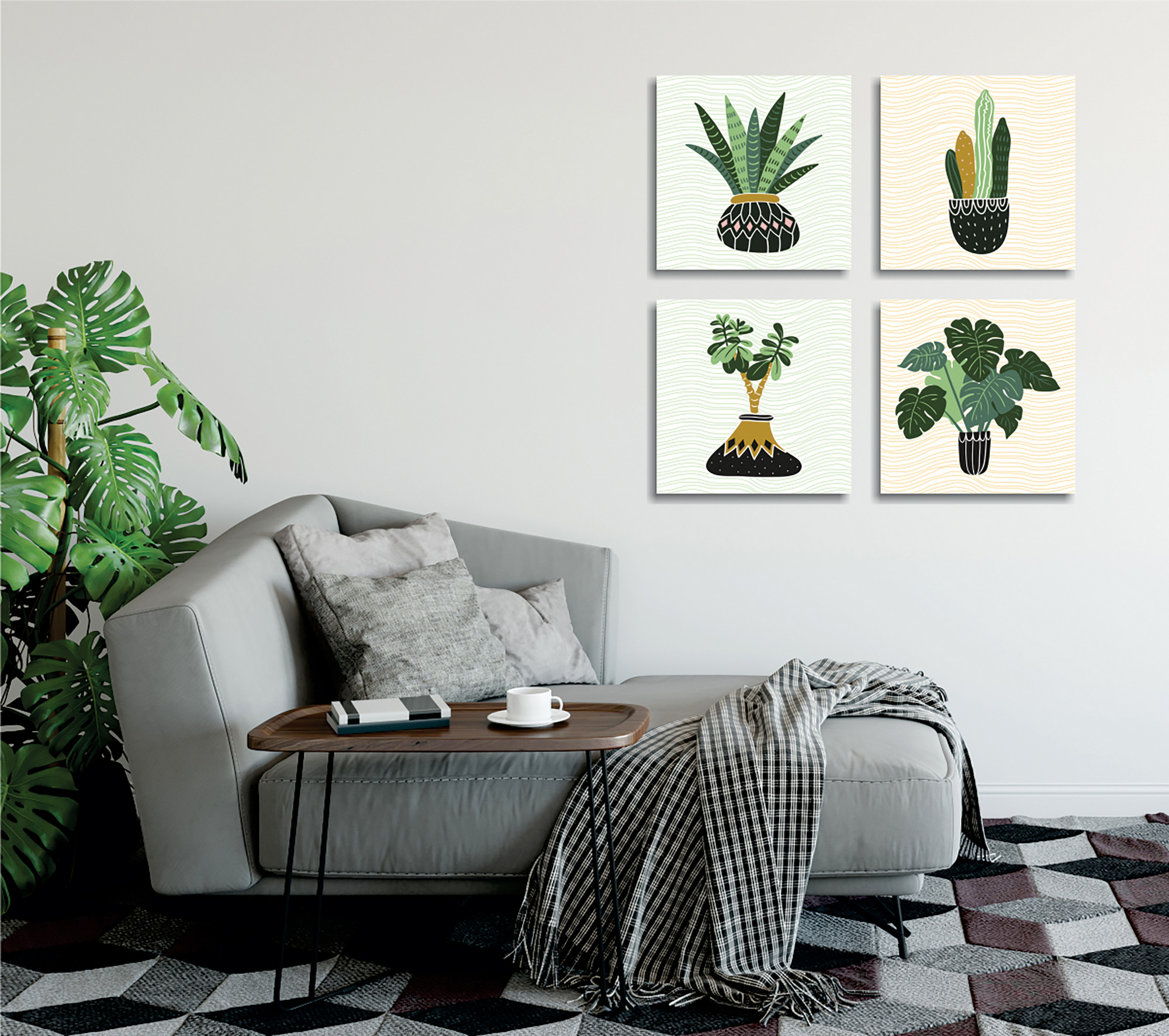 Tablou decorativ, FRJ04, 60% bumbac/40% poliester, Rama de lemn, Multicolor
