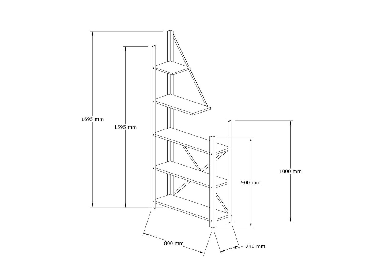 Corp biblioteca, Puqa Design, Eagle, 80x169.5x24 cm, PAL, Safir / Negru