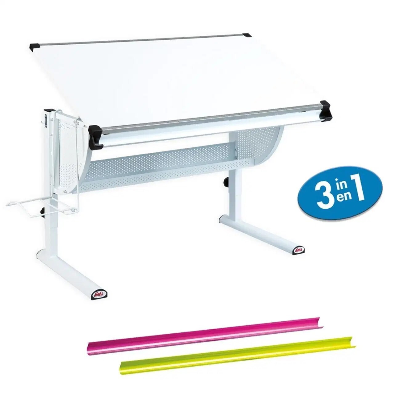 Birou reglabil pe inaltime Matts 3 In 1, Inter Link, 118x72.5x63-93 cm, MDF, alb