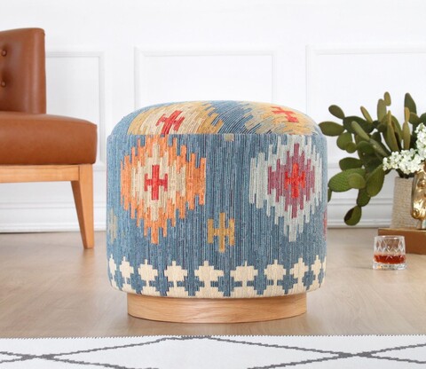 Taburet, Atelier del Sofa, 209FLF1437, 50% bumbac, 50% in, Albastru