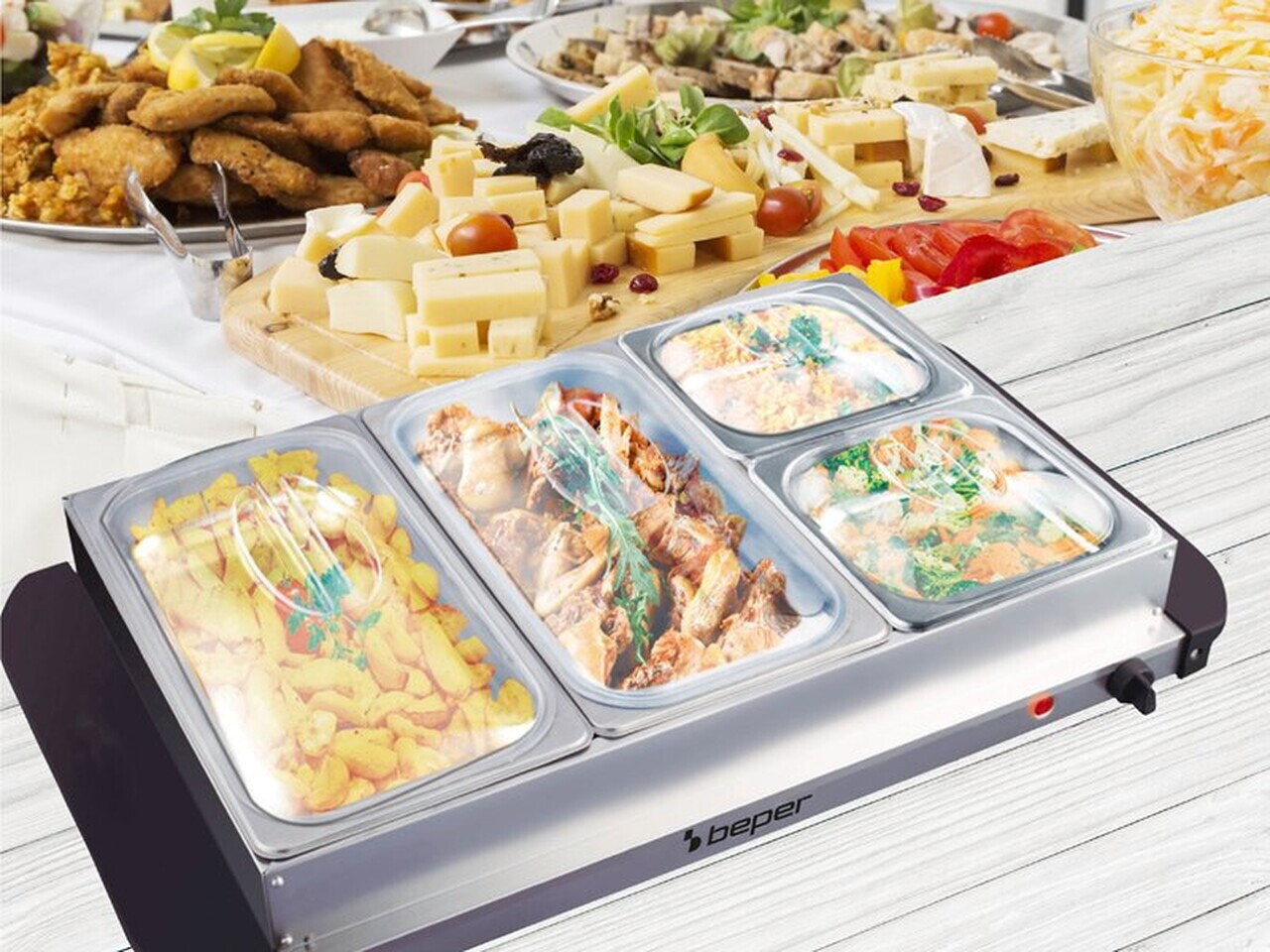 Incalzitor de servire bufet Beper, 300W, 63x37x14 cm, inox/plastic, argintiu - view 6