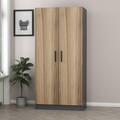 Dulap pentru haine, Minerva, Kale Anthracite Gold, 90x210x52 cm, PAL, Antracit / Stejar