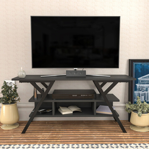 Comoda tv, retricy, minerva, 120x35x55 cm, pal, negru / antracit