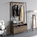 Cuier cu pantofar, Decorotika, Devin, 94 x 180 x 35.3 cm, pal melaminat, nuc/negru
