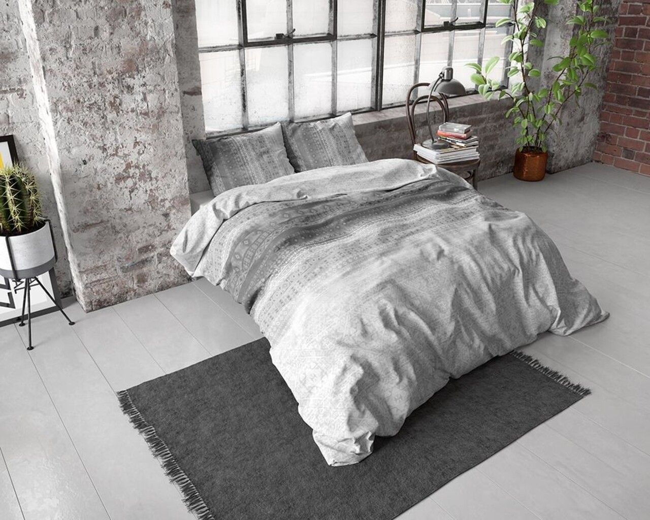 Lenjerie De Pat Dubla Satin SB Jessy Grey, Dreamhouse, 3 Piese, 200x220 Cm, Bumbac Satinat, Gri