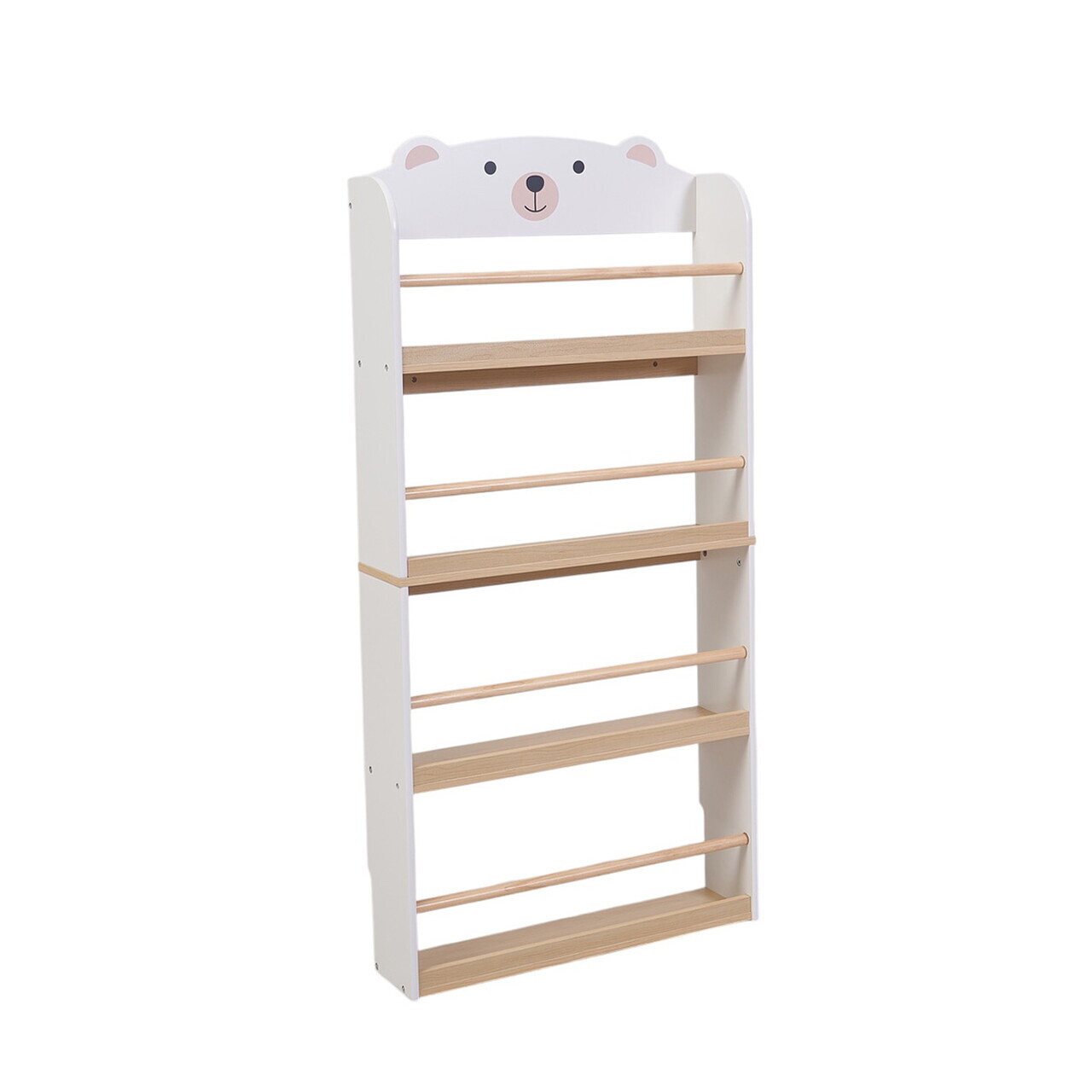 Raft depozitare carti si jucarii Bear, U-Grow, 60x15x123 cm, MDF, alb/natur - view 5