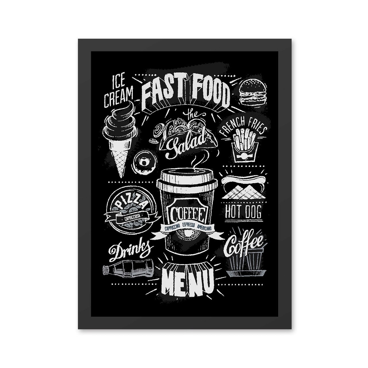 Tablou decorativ, Fast Food (40 x 55), MDF , Polistiren, Alb/Negru