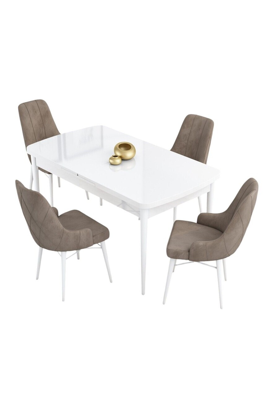 Set masa extensibila si scaune (5 piese), Hanah Home, Kar, Alb / Cappuccino — imaginea 2