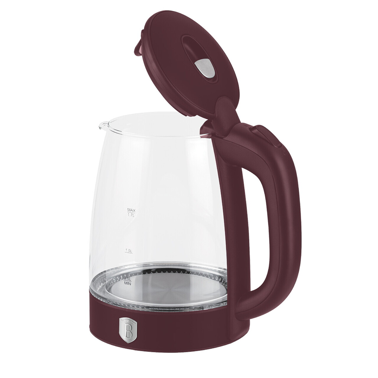 Ceainic electric Berlinger Haus, Leonardo, 1.7 L, sticla borosilicata, visiniu mat/transparent - imagine 3