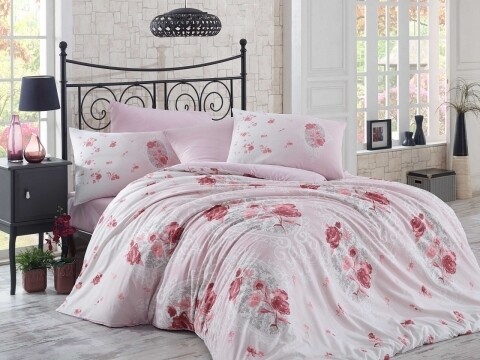 Lenjerie de pat pentru o persoana, 3 piese, 100% bumbac ranforce, hobby, matilde dusty rose, roz