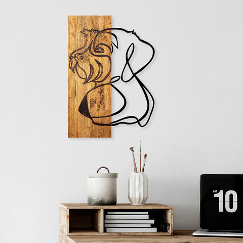Decoratiune de perete, mr.dog, 50% lemn/50% metal, dimensiune: 35 x 3 x 50 cm, negru / nuc deschis