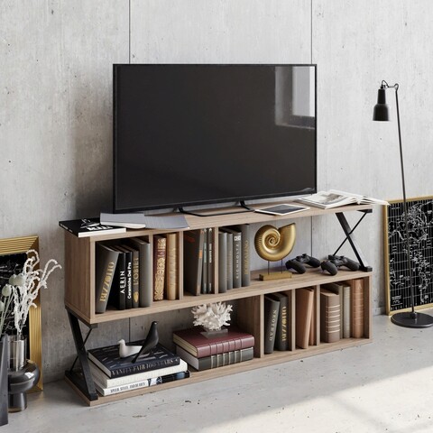 Comoda TV, Hadley, Termas, 140×64.4×29.5 cm, Nuc / Negru Hadley