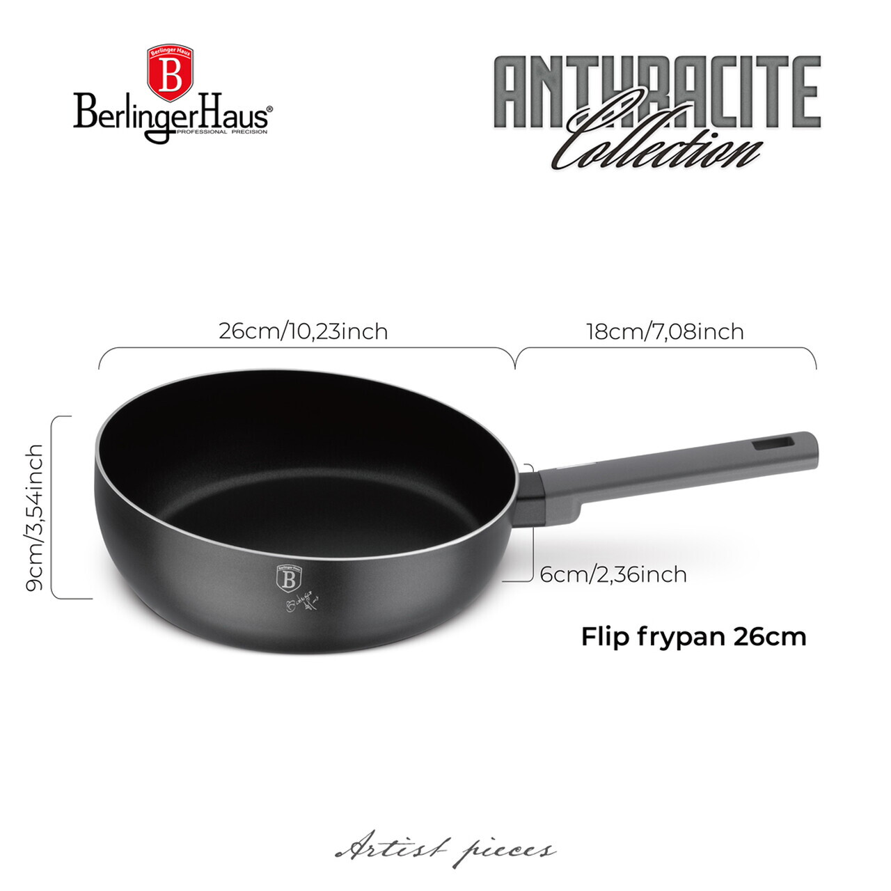 Tigaie flip Berlinger Haus, Anthracite, 26 cm, aluminiu, antracit mat - imagine 8