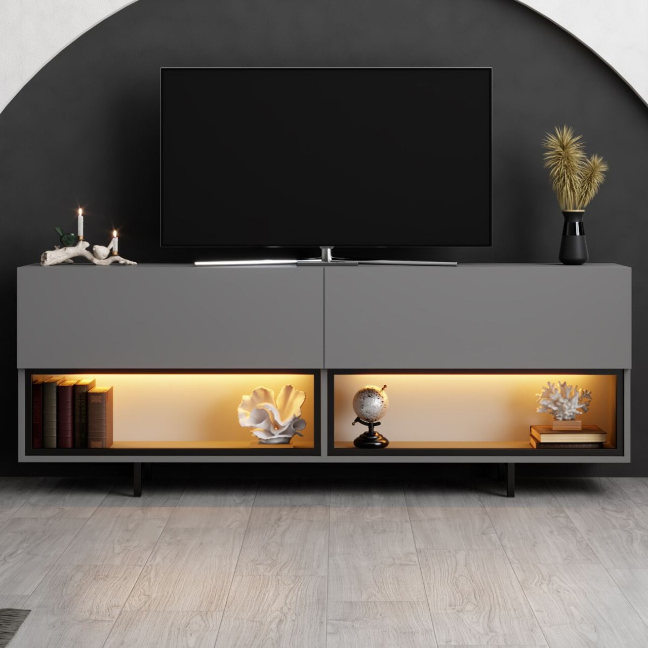 Comoda TV, Hanah Home, Ekol Down, 180x67x32 cm, Antracit - view 2