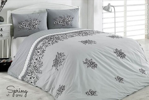 Lenjerie de pat pentru o persoana Spring v1, Majoli Home Collection, 3 piese, 160x240 cm, bumbac ranforce, gri