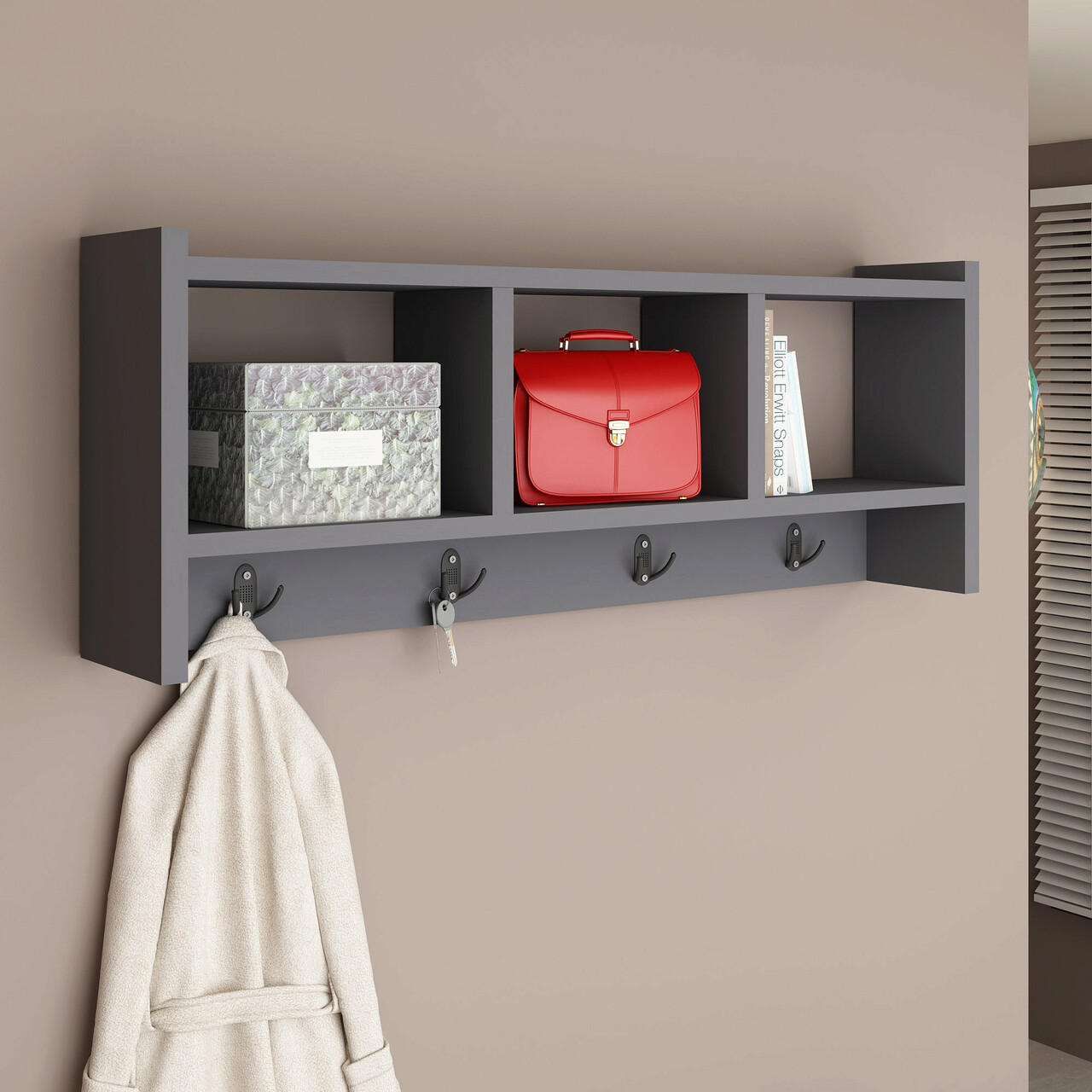 Cuier de perete, Olivia, Midnight, 75.6x35x22 cm, PAL, Antracit - 1 | YEO