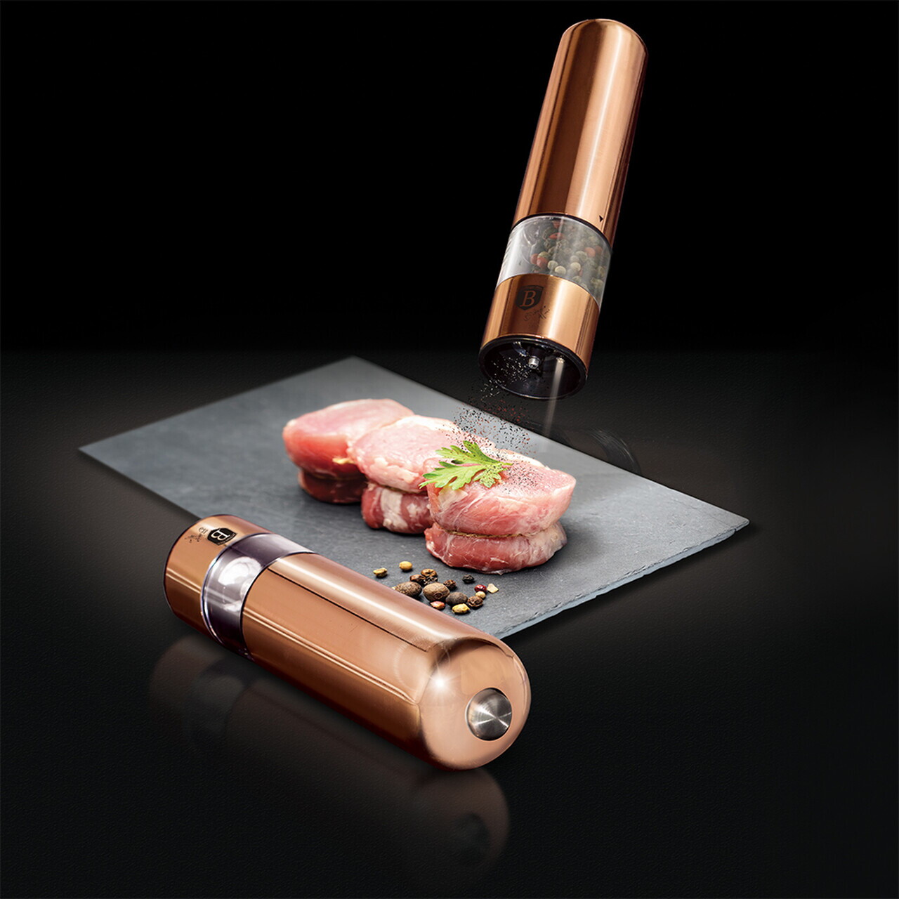 Set 2 rasnite electrice pentru sare/piper Berlinger Haus, Rose Gold, inox/ceramica, roz - imagine 6