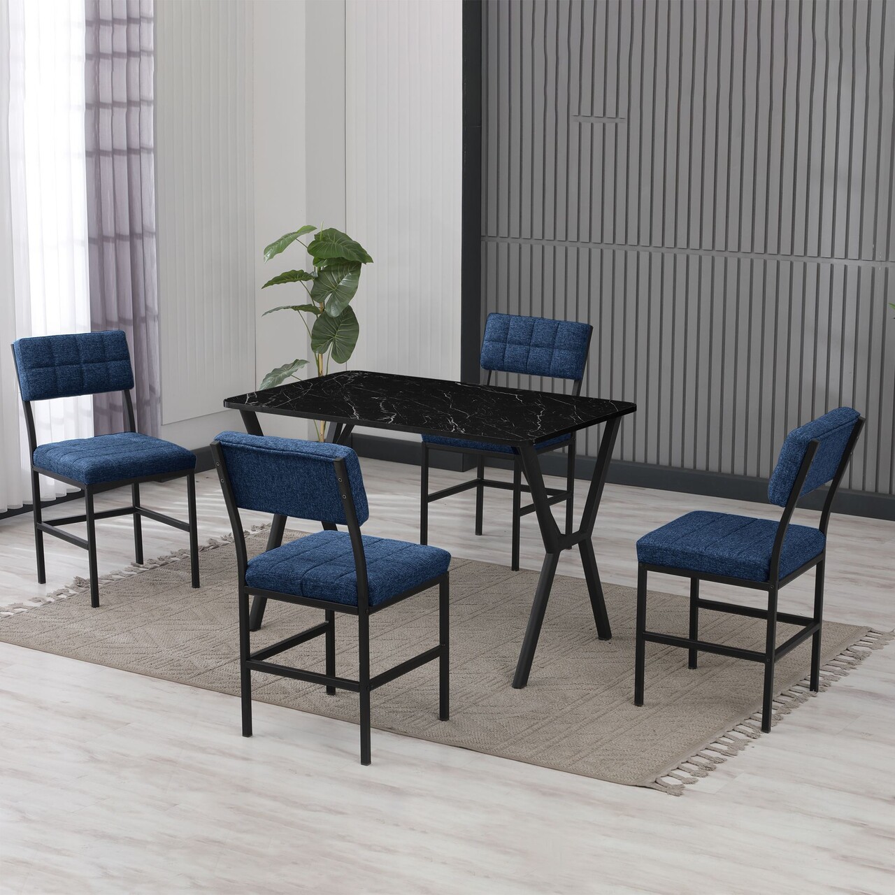 Set masa extensibila si scaune, Hanah Home, Dubai, Navy Blue / Black - view 2