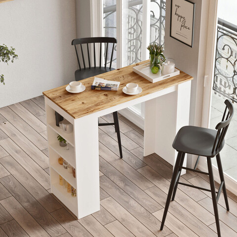 Masa de bar, locelso, st1, 120x101.8x51.6 cm, pin atlantic / alb