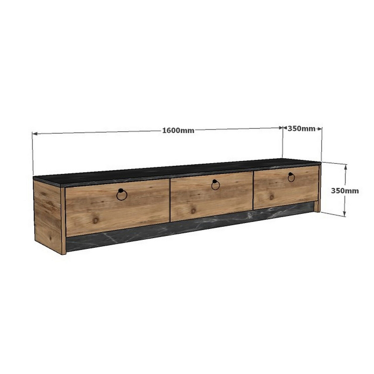 Comoda TV, Puqa Design, Pega, 160x35x35 cm, PAL, Negru / Safir