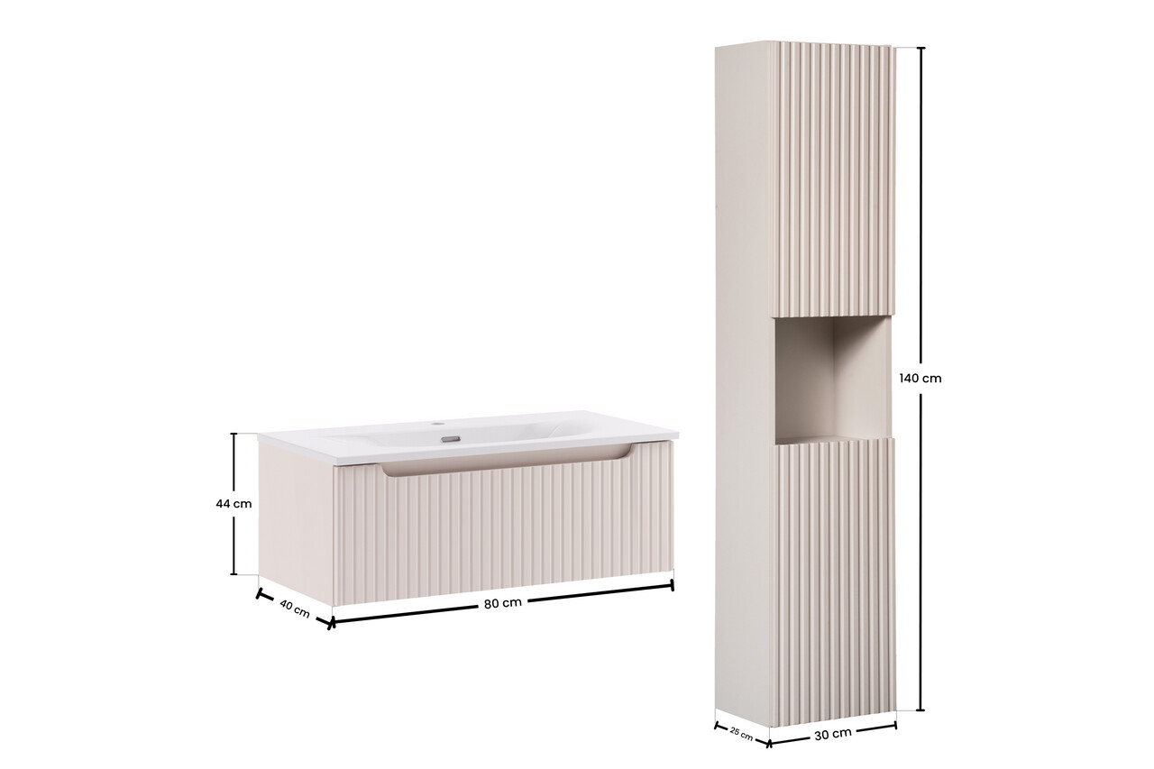 Set mobilier baie Nova Cashmere Sky 80 cm, dulap inalt si masca cu lavoar, Comad, MDF/PAL, casmir - view 2