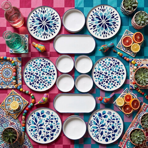 Set de mic dejun, Hermia, 666HAC2182, Ceramica, Platou: 25 x 11 x 3,5 cm (2 bucăți), Albastru/Alb