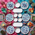 Set de mic dejun, Hermia, 666HAC2182, Ceramica, Platou: 25 x 11 x 3,5 cm (2 bucăți), Albastru/Alb