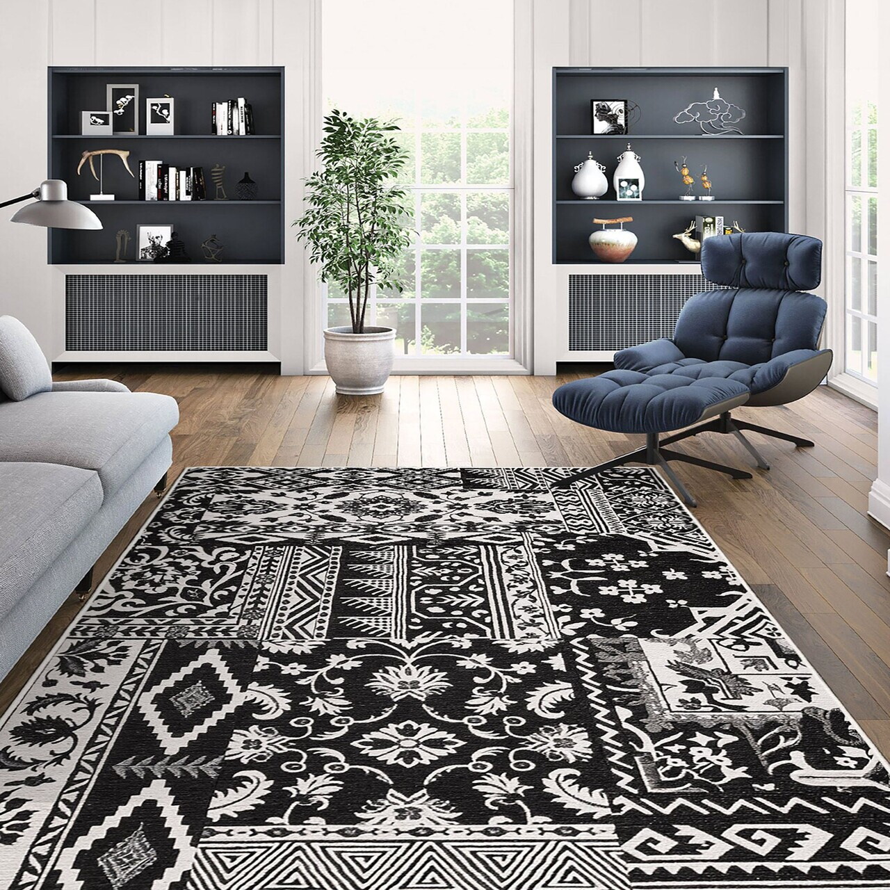 Covor Kece-Fr89 80x200 cm Poliester Negru