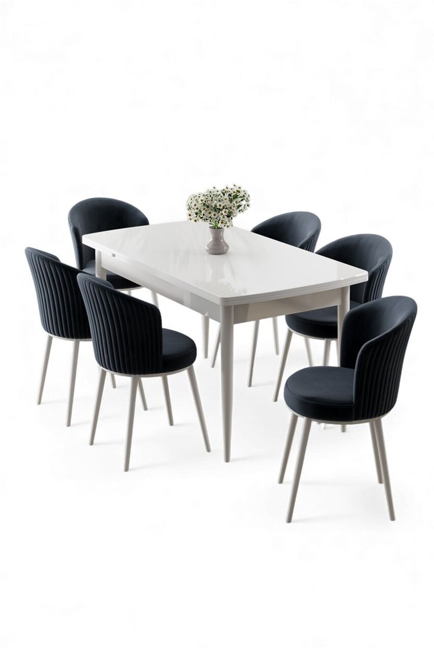 Set masă și scaune extensibile (7 Pieces), Hanah Home, Asfel, Alb / Antracit - view 2
