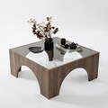 Masuta de cafea, Neostill, Seine, 80x35x80 cm, Sticla temperata, Transparent/Nuc
