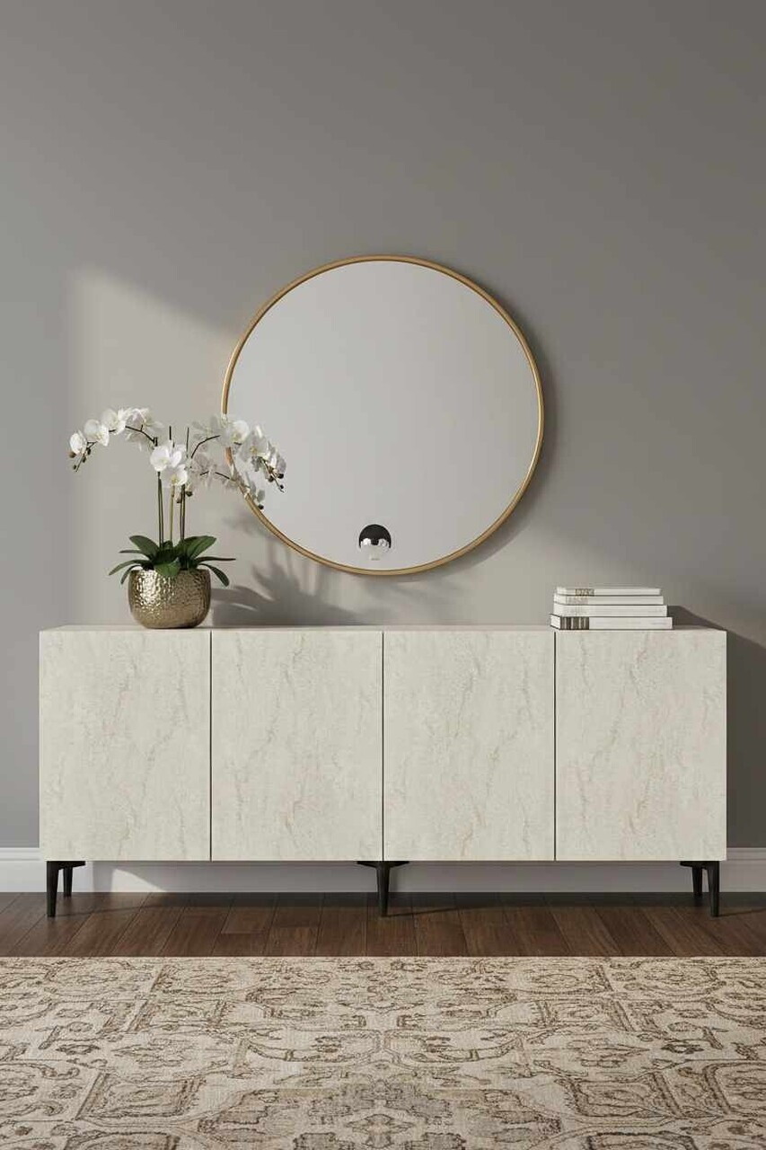 Consola, Hanah Home, Didema 180, 180x79x32 cm, Alb / Travertin